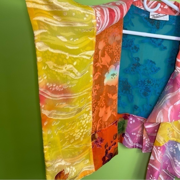 Sterling Styles vintage multicolor artsilk cardigan OS - Picture 2 of 8